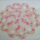 Doily pink and white hand crochet thin thread 11" circle very nice Doily pink and white hand crochet thin thread 11" circle very nice