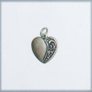Sterling bracelet or necklace heart charm scroll side contrast design 5/8"