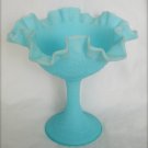 Fenton Persian Medallion blue milk satin glass compote ruffled edge