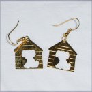 Dog house earrings gold tone about 1 x 3/4" dangles on hook Dog house earrings gold tone about 1 x 3/4" dangles on hook