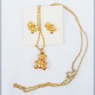 Girl's child teddy bear and earrings set gold tone with dimensions Girl's child teddy bear and earrings set gold tone with dimensions