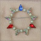 B David rhinestone circle pin multi colors vintage brooch jewelry B David rhinestone circle pin multi colors vintage brooch jewelry