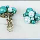 Green pearl clip earrings vintage Japan jewelry