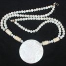 Mother of Pearl necklace double bead strands & pendant retro jewelry good