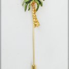 Palm tree gold tone painted stick pin jewelry very nice vintage