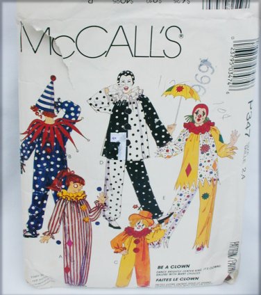 McCall P347child clown costume pattern size 2 4 sewing pattern
