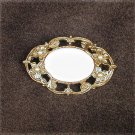 Pink oval plastic stone with faux pearls in flowers pin unsigned 1928 Pink oval plastic stone with faux pearls in flowers pin unsigned 1928