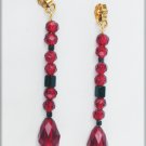 Avon earring jacket dangles red black beads 2 1/4" long