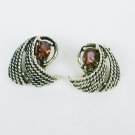 Clip earrings amber stone silver tone swirl setting Clip earrings amber stone silver tone swirl setting