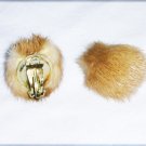 Mink balls clip earrings retro vintage jewelry light brown