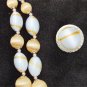 Japan necklace clip earring set white orange beads 2 strands light weight vintage