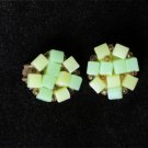 Vintage earrings Germany pale green & yellow plastic stones 1" clip on brass Vintage earrings Germany pale green & yellow plastic stones 1" clip on brass