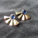 Avon earrings blue stones gold tone fan 1.5" wide Avon earrings blue stones gold tone fan 1.5" wide