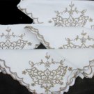 Set of 4 linen napkins very light ecru dark beige embroidered edge 14" sq as is Set of 4 linen napkins very light ecru dark beige embroidered edge 14" sq as is