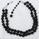 Germany necklace double strand black plastic beads knotted spacers Germany necklace double strand black plastic beads knotted spacers