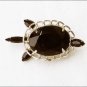 Black rhinestone turtle silvertone pin vintage brooch no markings good shape