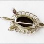 Black rhinestone turtle silvertone pin vintage brooch no markings good shape