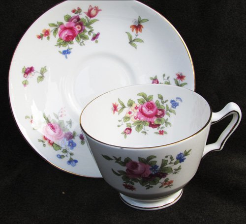 Staffordshire cup sacuer bone china England cabbage roses