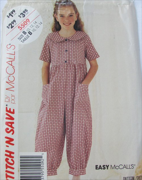 McCall 5509 girl's jumpsuit sizes 10 12 14 pattern