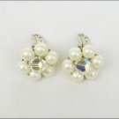 Faux crystal & pearl clip earrings vintage probably Japan