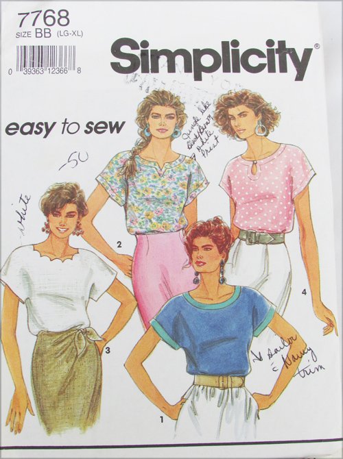 Simplicity 7768 misses blouses sizes L XL pattern