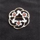 Sarah Coventry circle swirl pin flowers & leaves gold tone marked jewelry Sarah Coventry circle swirl pin flowers & leaves gold tone marked jewelry