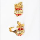 Avon earrings Christmas balls clip on with red clear rhinestones