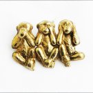 Three monkeys see hear speak vintage brass pin