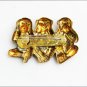 Three monkeys see hear speak vintage brass pin
