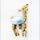 Vintage giraffe pin blue carbochon clear & red rhinestones gold tone