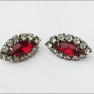 Rhinestone red and clear pronged earrings vintage stud type