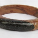 Brown wood bracelet black inlays vintage bangle jewelry Brown wood bracelet black inlays vintage bangle jewelry