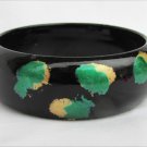 Black plastic bangle bracelet green gold paint accents vintage 1" wide Black plastic bangle bracelet green gold paint accents vintage 1" wide