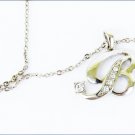 Initial B with rhinestones necklace silver tone