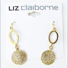 Liz Claiborne earrings rhinestones on disc dangles gold tone new on card