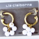 Liz Claiborne earrings white beads on gold tone hook new on card Liz Claiborne earrings white beads on gold tone hook new on card