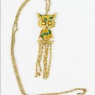 Hobe jointed owl necklace dangle bottom painted spots yellow eyes 24" chain