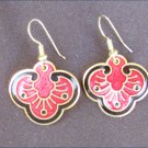 Pierced earrings red black cloissone look pendants by Roman