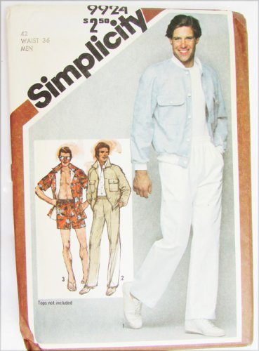 Simplicitty 9924 mans jacket pants shorts size 36 waist UNCUT pattern