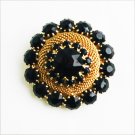 Vintage black rhinestone pin gold tone mesh setting 1 1/2 inch brooch jewelry Vintage black rhinestone pin gold tone mesh setting 1 1/2 inch brooch jewelry
