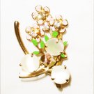 Vintage pin mother of pearl with painted flowers wishbone setting gold tone jewelry Vintage pin mother of pearl with painted flowers wishbone setting gold tone jewelry