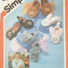 Simplicity 6231 slippers boys girls UNCUT S M L pattern bears lions bunnies mice