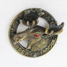 Fraternal Order of Moose bolo tie slider bronze red rhinestone eye round
