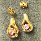 Stud earrings purple stone in gold tone tear drop setting
