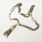 Tassel pendant retro necklace triple chains in segments bead links silver tone Tassel pendant retro necklace triple chains in segments bead links silver tone