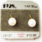 1928 faux pearl earrings 14K GF wire hook type pierced ears on original card 1928 faux pearl earrings 14K GF wire hook type pierced ears on original card