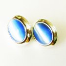 Avon blue stone oval earrings silver tone setting modern stud pierced ones Avon blue stone oval earrings silver tone setting modern stud pierced ones