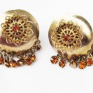 Clip earrings round yellow orange rhinestone dangles vintage jewelry Clip earrings round yellow orange rhinestone dangles vintage jewelry