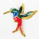 Hummingbird enamel painted pin red green gold tone