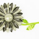 Flower enamel painted pin flower gray light dark and green stem Flower enamel painted pin flower gray light dark and green stem